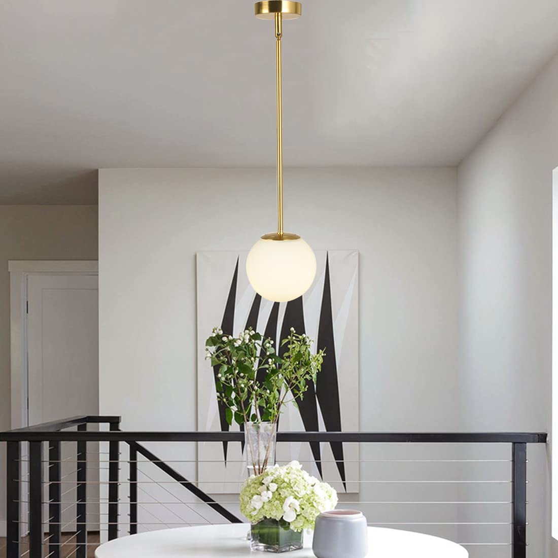 Zestaw 3 wysokiej klasy żyrandoli LED, lampa wisząca z połowy XX wieku z żarówką i szklanym kloszem, regulowana lampa sufitowa, ciepłe światło (φ25cm) - 3