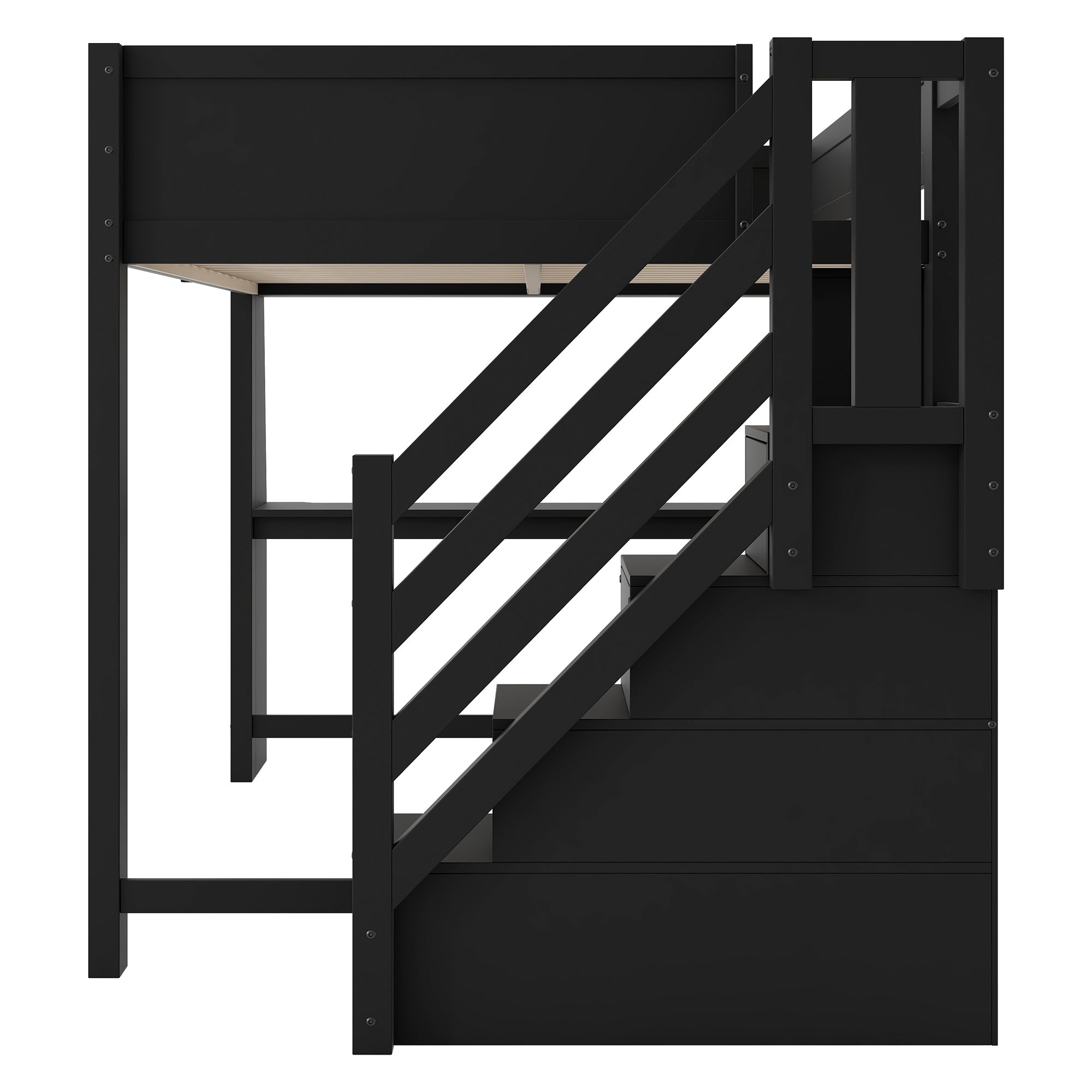 Łóżko piętrowe 140x200cm - z oświetleniem LED - z biurkiem - drabinka - MDF - czarne (materac nie jest wliczony w cenę) - 9