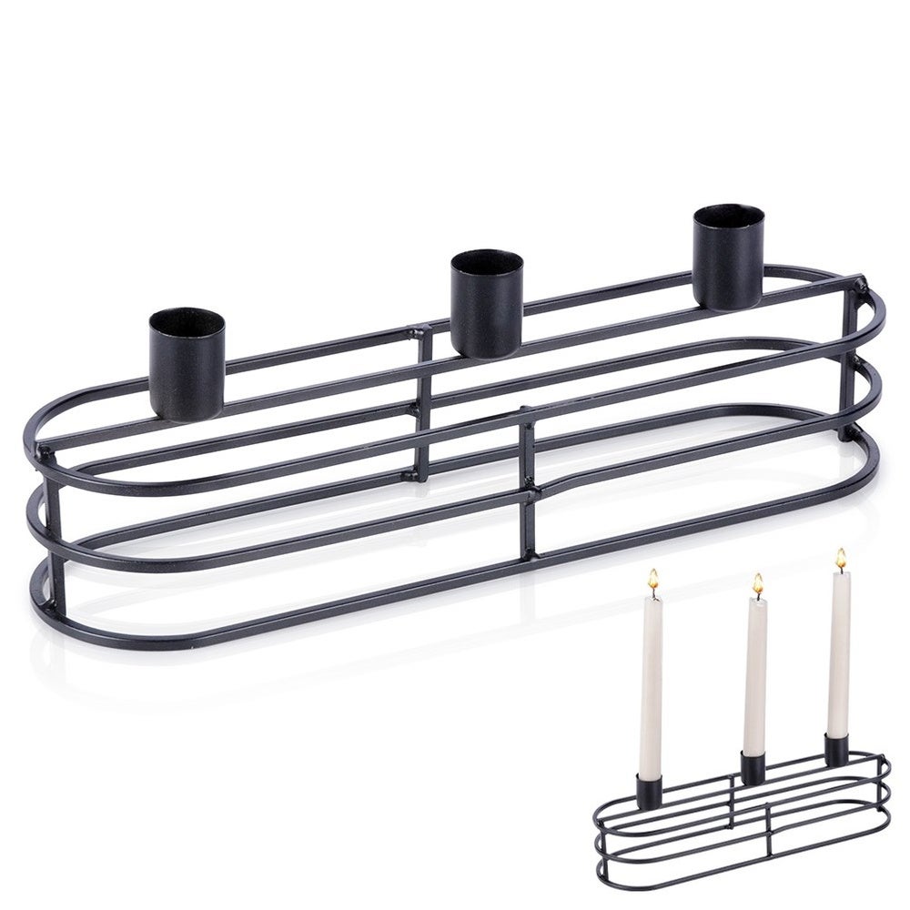 Świecznik Podstawka Na Świeczki Świeczkę Stojak Potrójny Metalowy Czarny 30x8 Cm