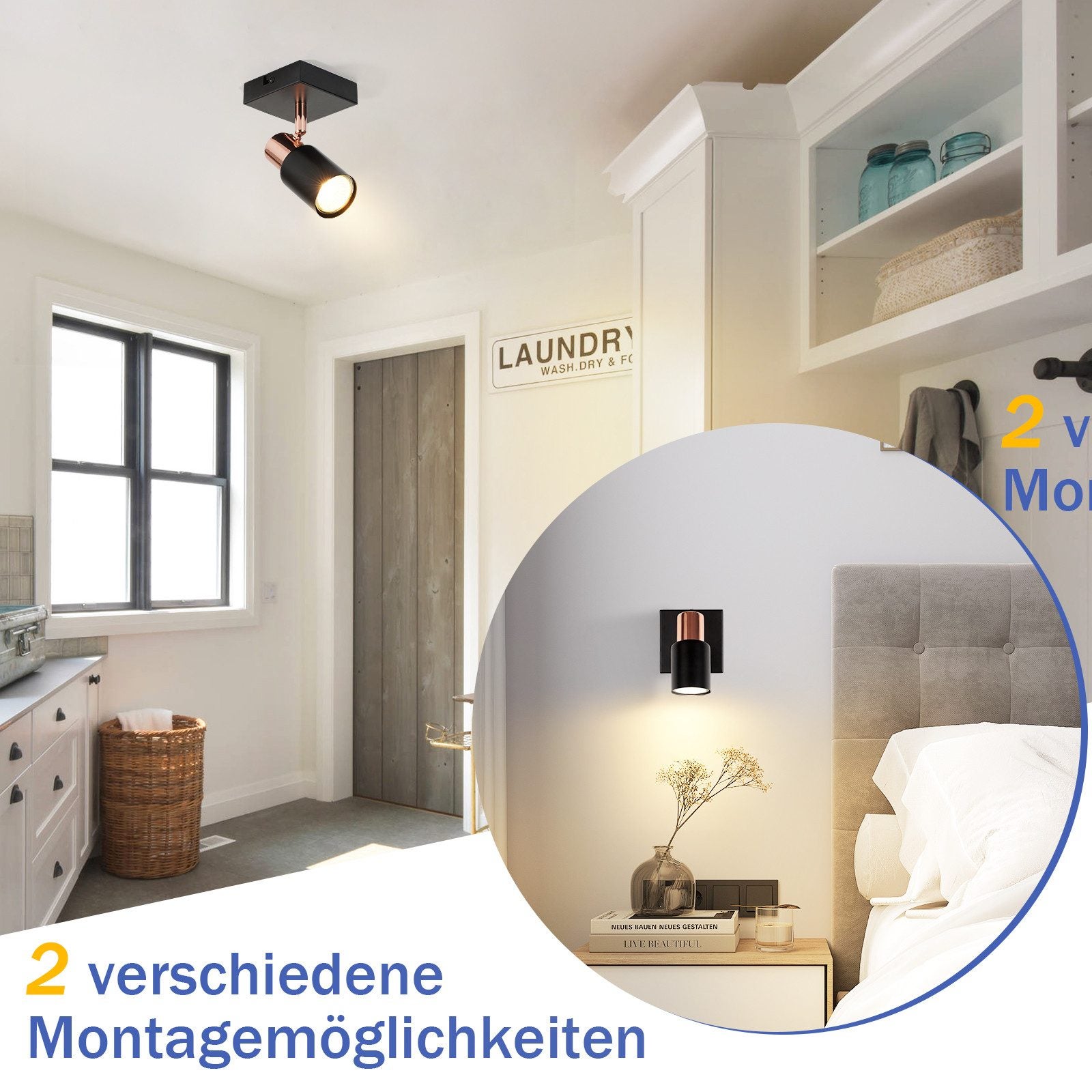NETTLIFE Spot de plafond Spots de plafond 1 ampoule GU10 noire orientable à 355° - 4