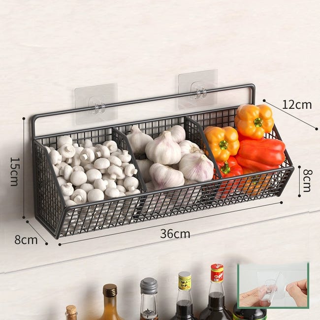 Set di 2 cestini in filo metallico da parete in ferro, per dispensa, cucina, bagno, due griglie, bianco Set di 2 cestini in filo metallico da parete in ferro, per dispensa, cucina, bagno, due griglie, bianco