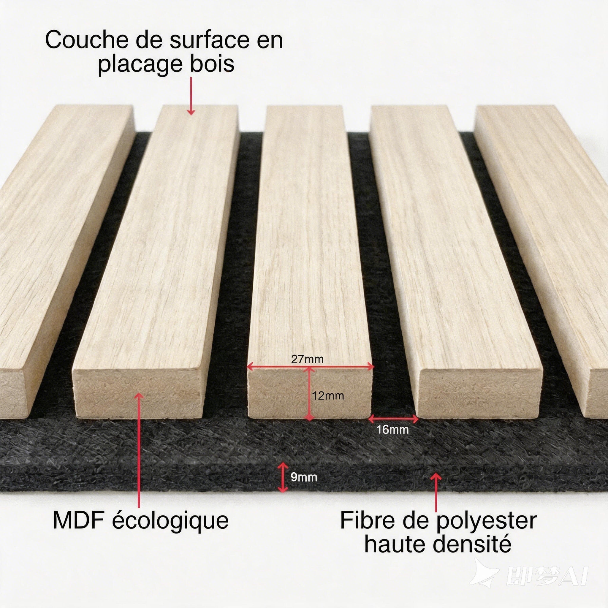 Panneaux muraux acoustiques MDF - Lot 3 x (260 x 30 ) ép.21mm- Fini chêne blanc - NRC 0,7 - 3