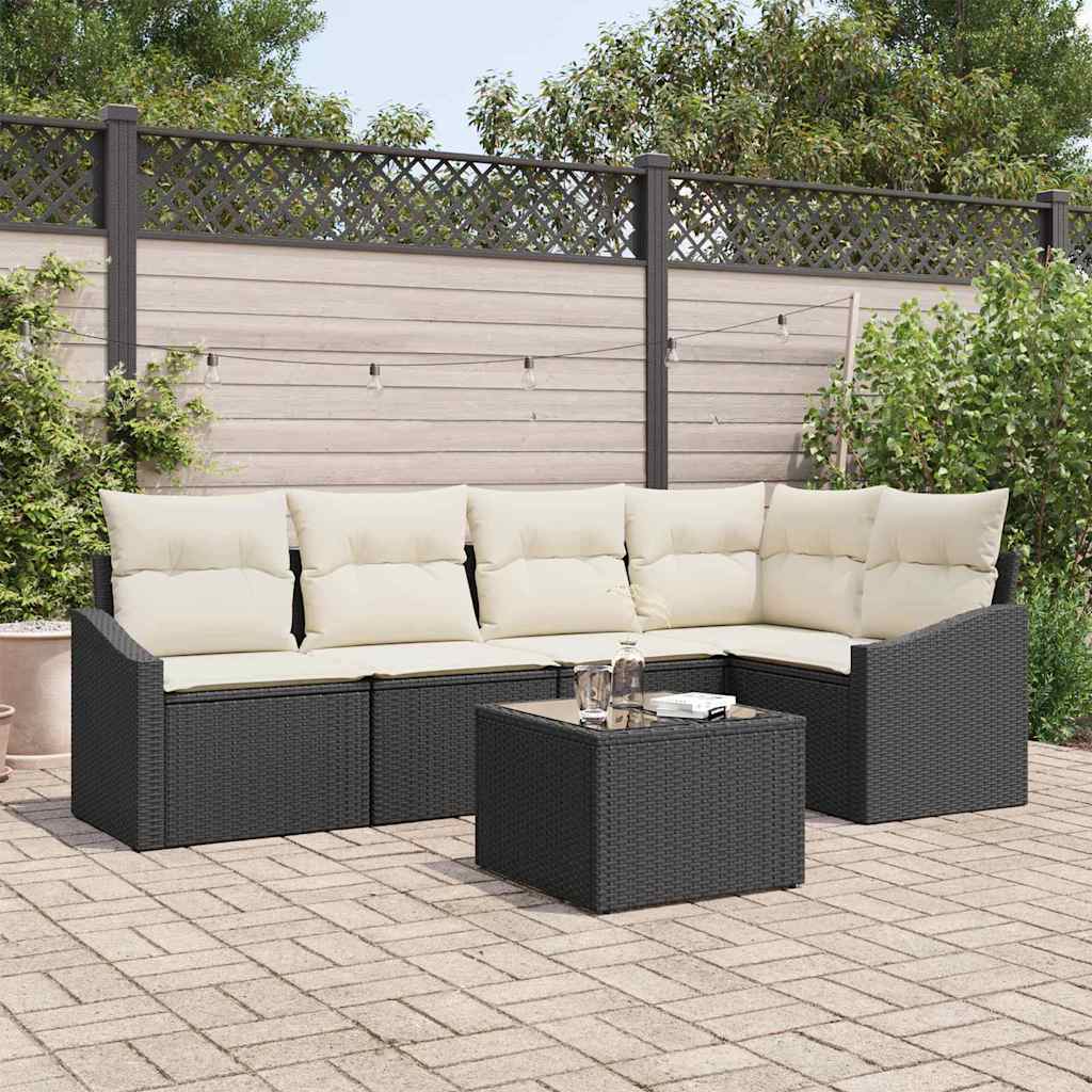 Zestaw Sof z poduszką 6 pcs Czarny polirattan vidaXL