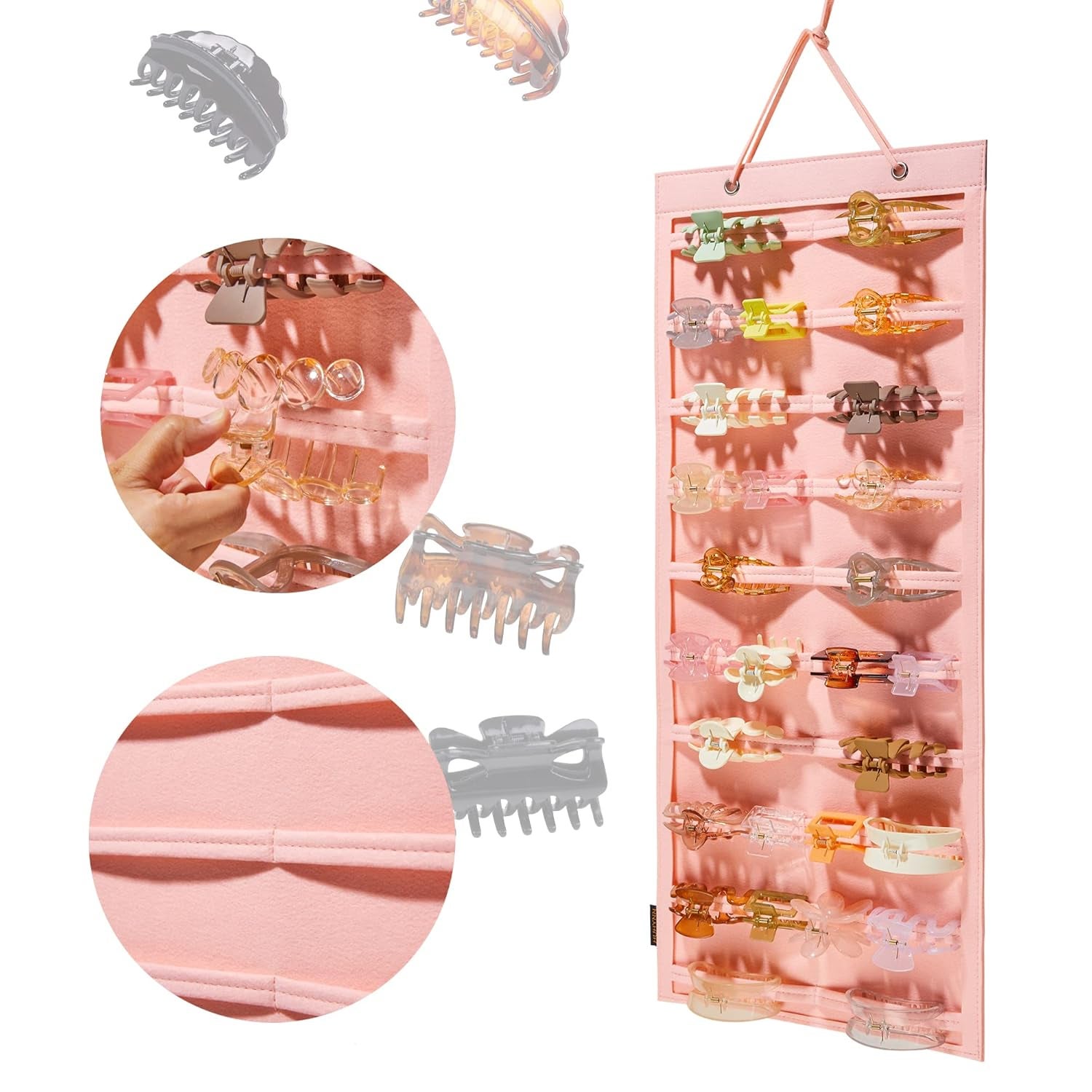 Bakiauli Organizer da appendere alla parete per capelli e archi, per riporre cerchietto e fermagli capelli, per neonati, per soggiorno, camera da letto, porta, armadio, decorazione da parete (rosa