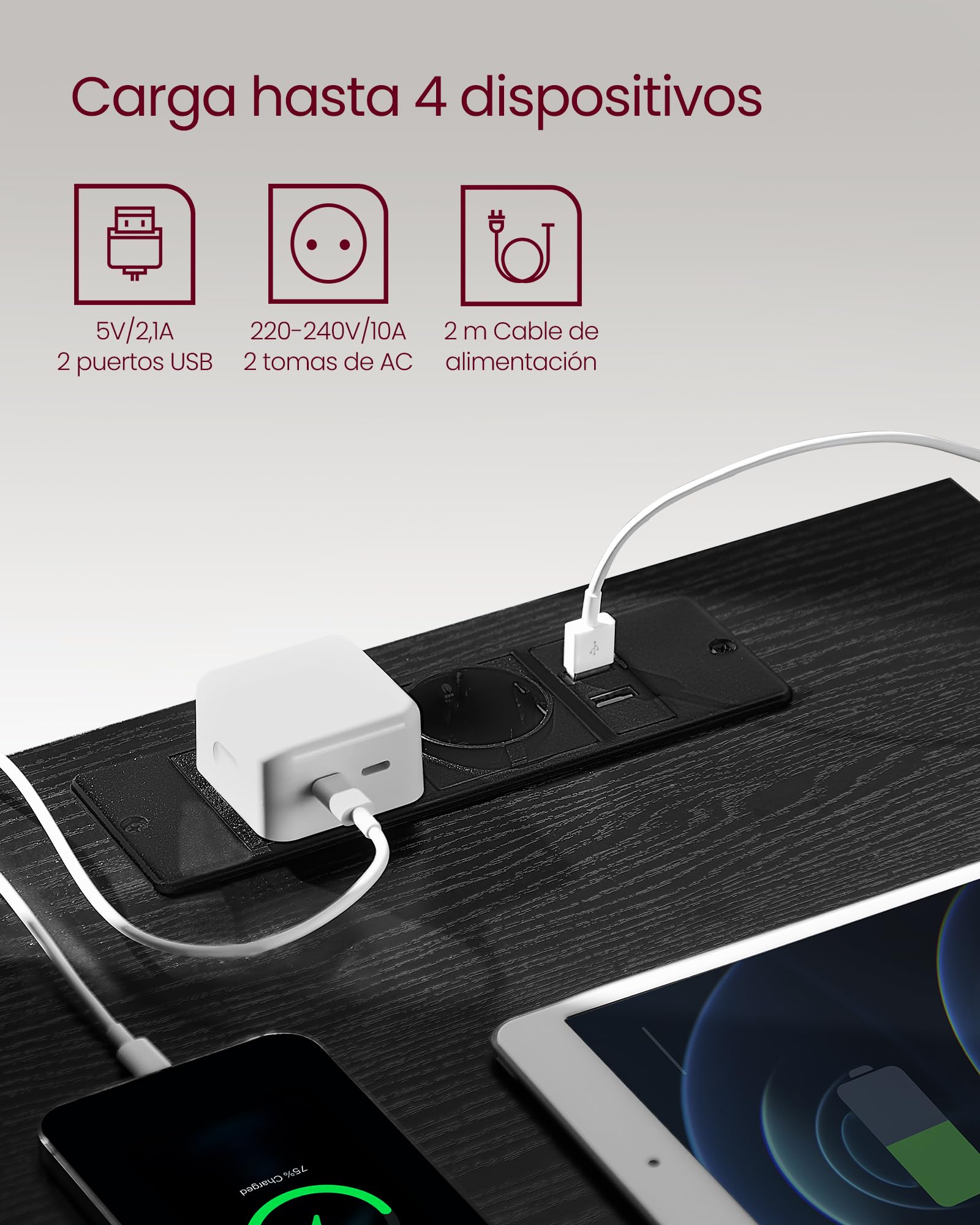 Juego de 2 mesitas de noche modernas con estación de carga - 3 cajones, 2 tomas de corriente, 2 puertos usb, ideal para dormitorio, negro ébano - 6