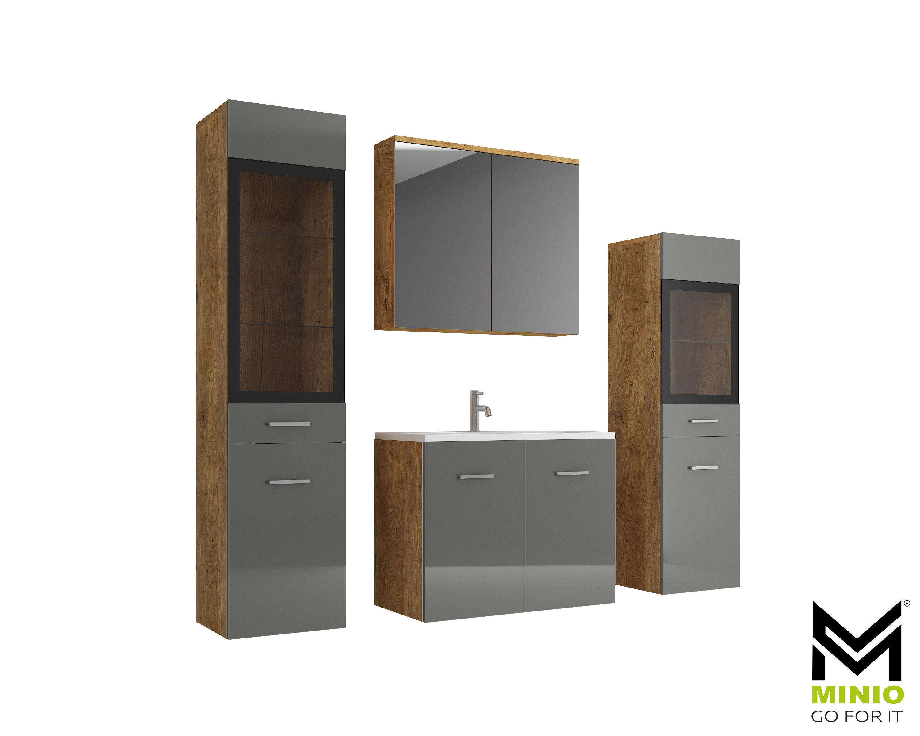 Meble łazienkowe kasztan breslau/szary połysk - MARIT II