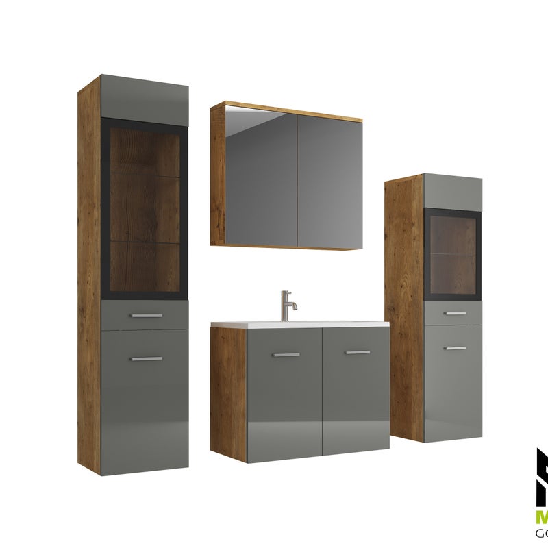 Meble łazienkowe kasztan breslau/szary połysk - MARIT II