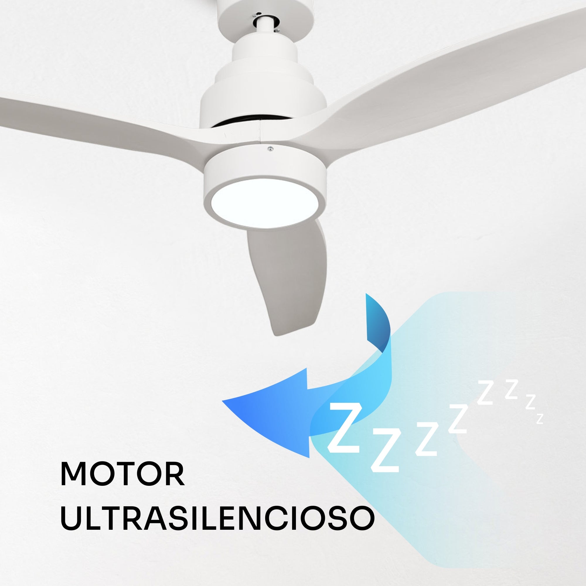 Mellerware - Ventilateur de plafond Brizy Bright | 30 W | 6 vitesses | Ultra silencieux | 3 pales Ø132 cm | Fonction été/hiver | LED | Blanc - 8