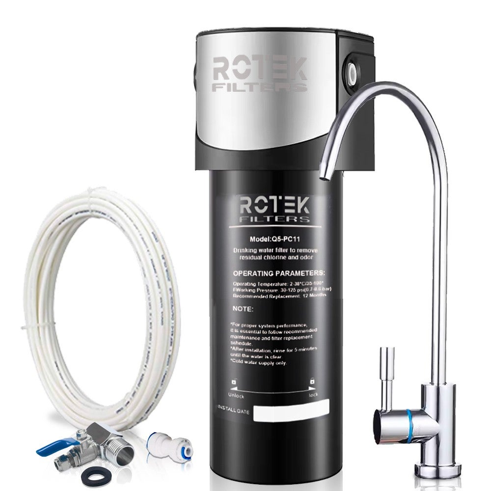 Sistema de filtragem de água que remove metais pesados, impurezas químicas, odores e sabores desagradáveis, com torneira dispensadora. - 6