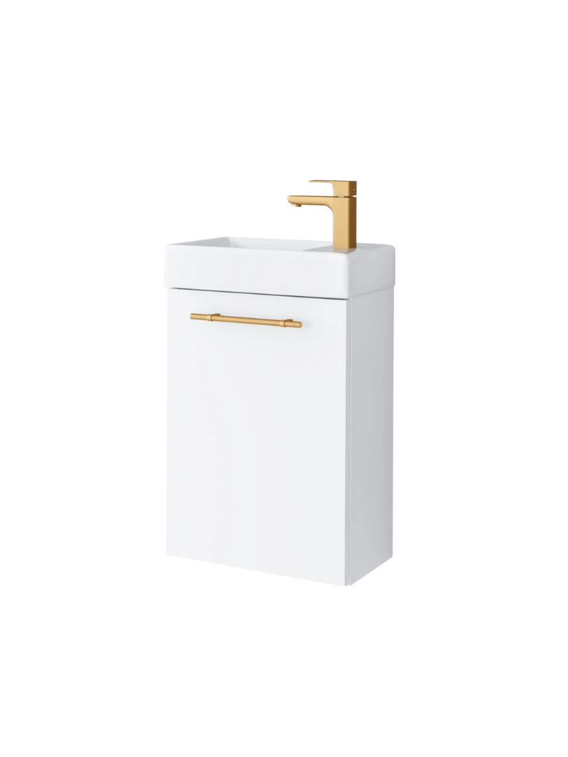 Zestaw szafka łazienkowa z umywalką ceramiczną Uptrend NAVA 40, 1D0S Biały Mat - uchwyt złoto 1 kpl.