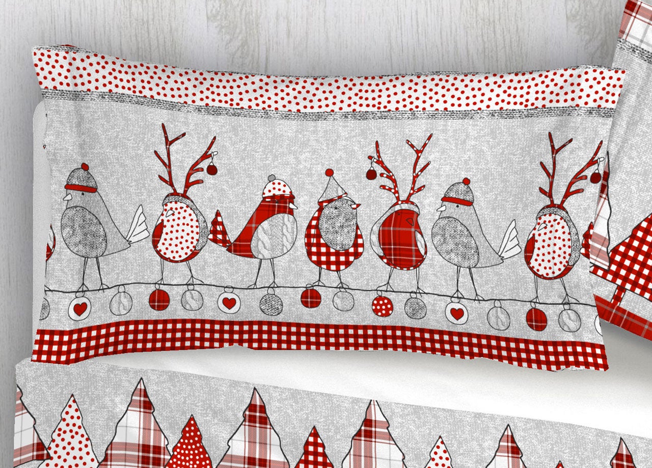 Copripiumino Sacco Piumone 100% Cotone Disegni Natalizi Invernali Renne Cuori OB Matrimoniale Oliver Rosso - 4