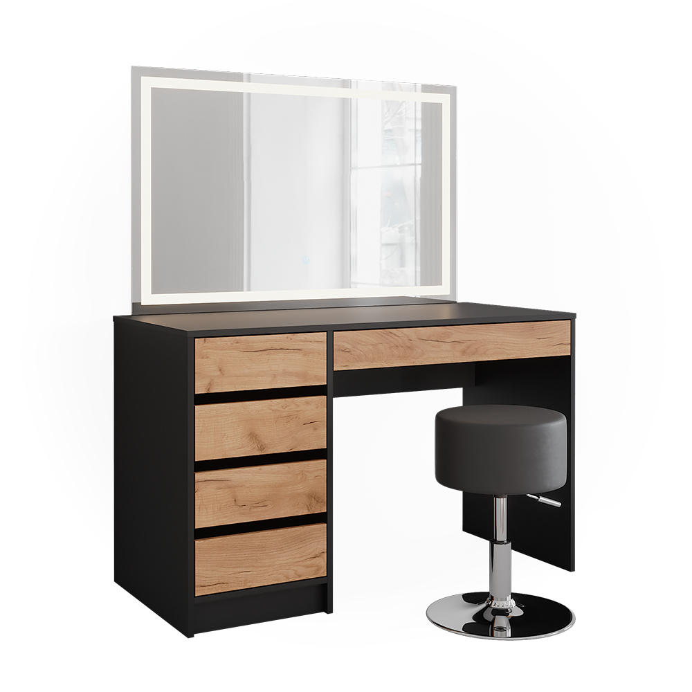 Vicco Toaletka Sherry, Antracyt/złoty dąb, 120 x 75 cm z lustrem LED i stołkiem