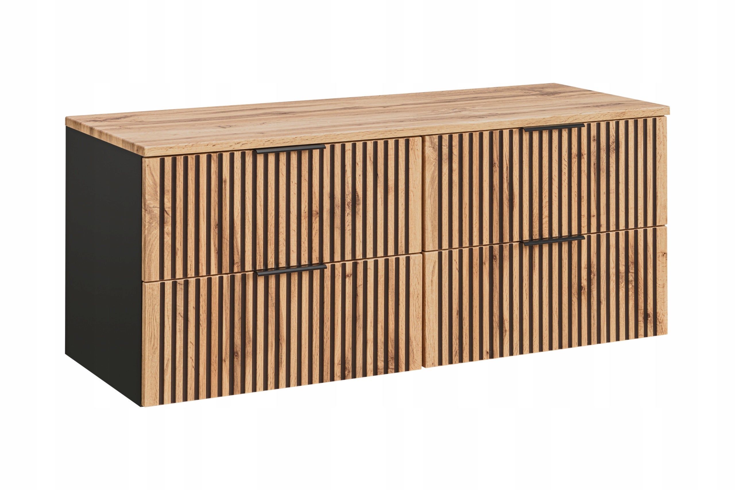 Szafka łazienkowa XILO 160 cm czarna ryflowane fronty blat dąb wotan