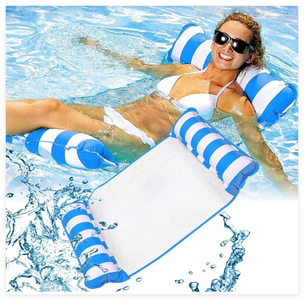 Hamac Gonflable De Piscine 130x70 Cm – 4 En 1 : Chaise Longue, Bouée, Hamac Ou Flotteur