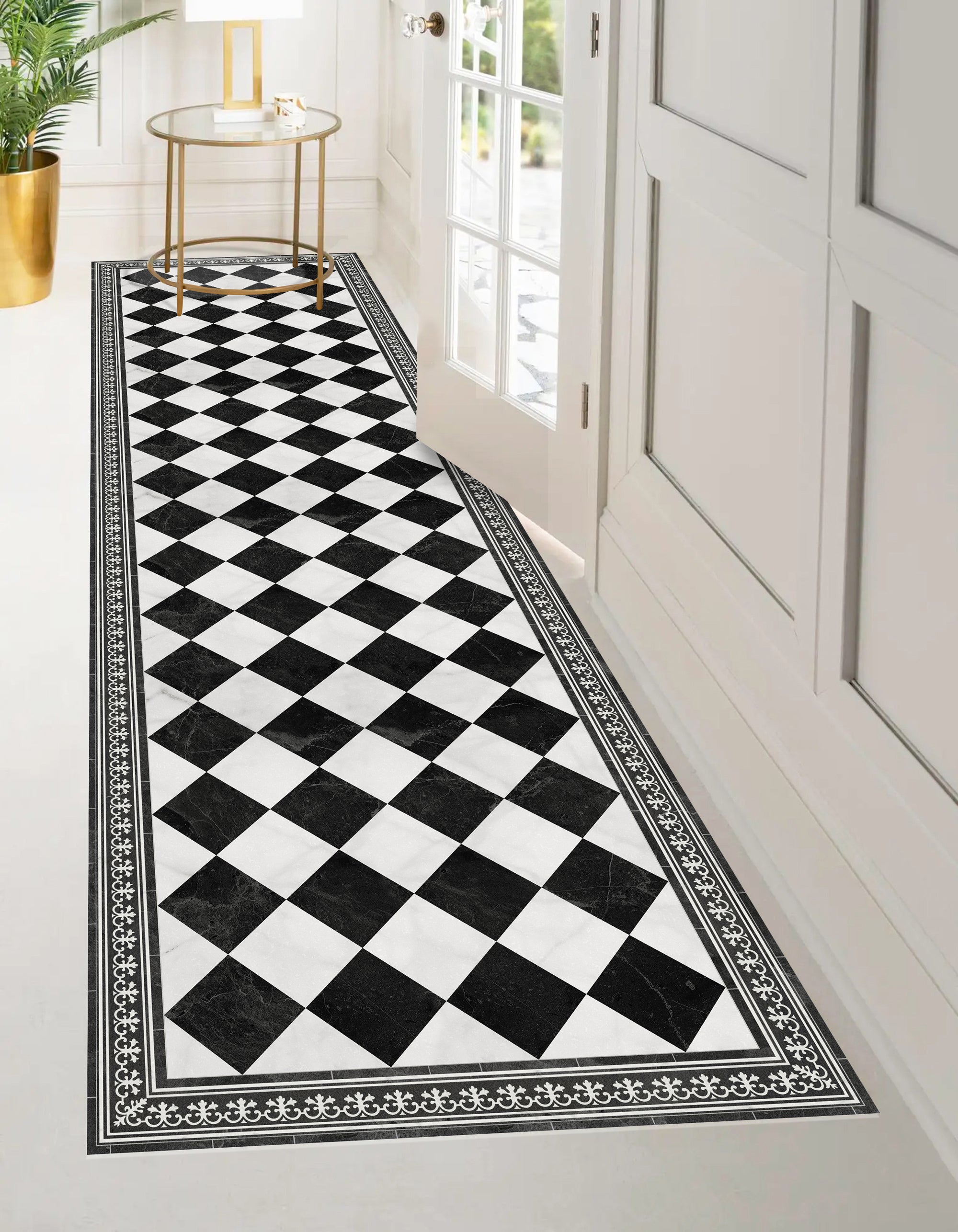 Alfombra de vinilo Damero Gloria 80x300 cm -PVC antideslizante, vinilica para cocina o salón, estilo hidraúlico - 5