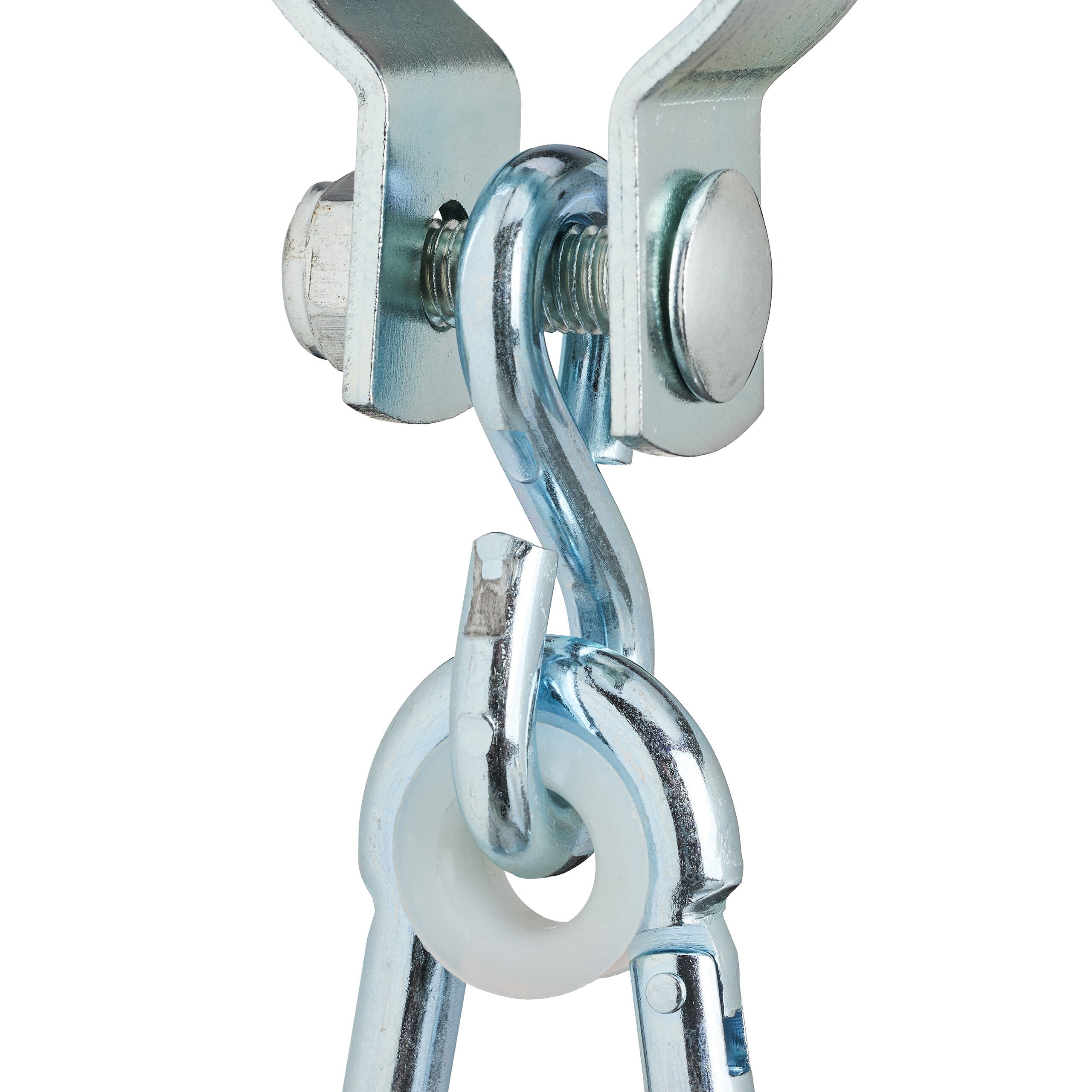 Crochet de balançoire, lot de 2, avec mousqueton, fixation chaise suspendue, 50 mm, fer inoxydable, argenté, Relaxdays - 6