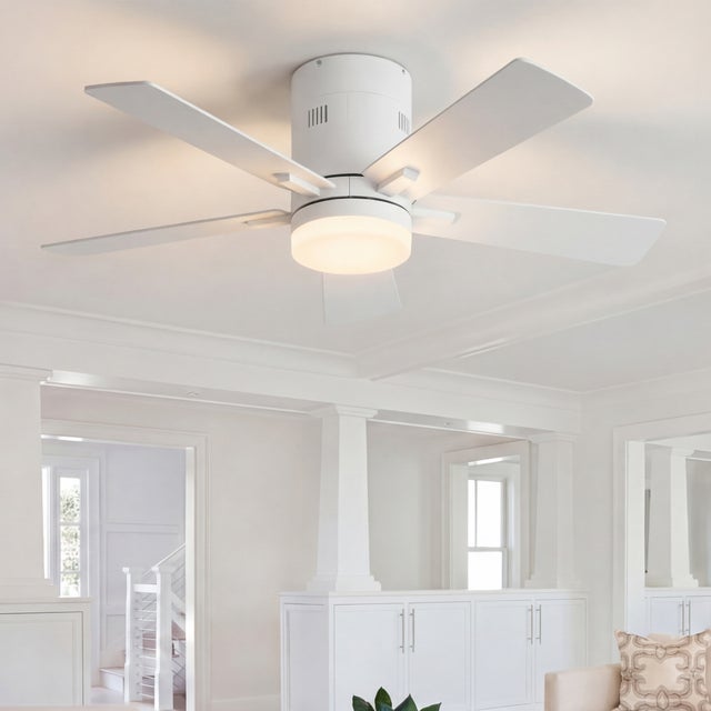 Ventilateur de Plafond, LED avec Lumière et Telecommande, Ventilateur Dimmable Plafonnier, Blanc 5 Pales, 6 Vitesses, Silencieux, Diamètre 106cm