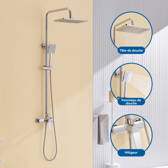 Colonna Doccia Meccanica, Altezza Regolabile 90-1240mm Colonna Doccia Meccanica Kit Set Doccia in Ottone Cromato Solido
