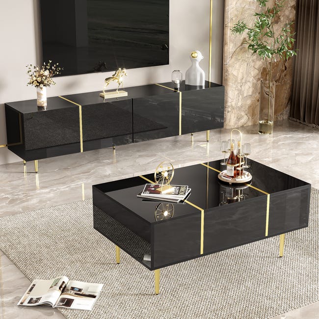 Ensemble meuble TV et table basse 170 cm, MDF, noir | Leroy Merlin