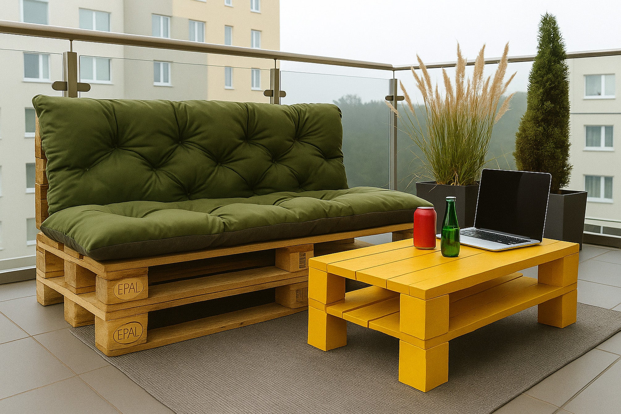 Set Coussins palettes, Assise 120 x 60 et Dossier 120 x 60cm Vert, coussins canapé / coussin pour palette in / extérieur, SETGARDEN - 3