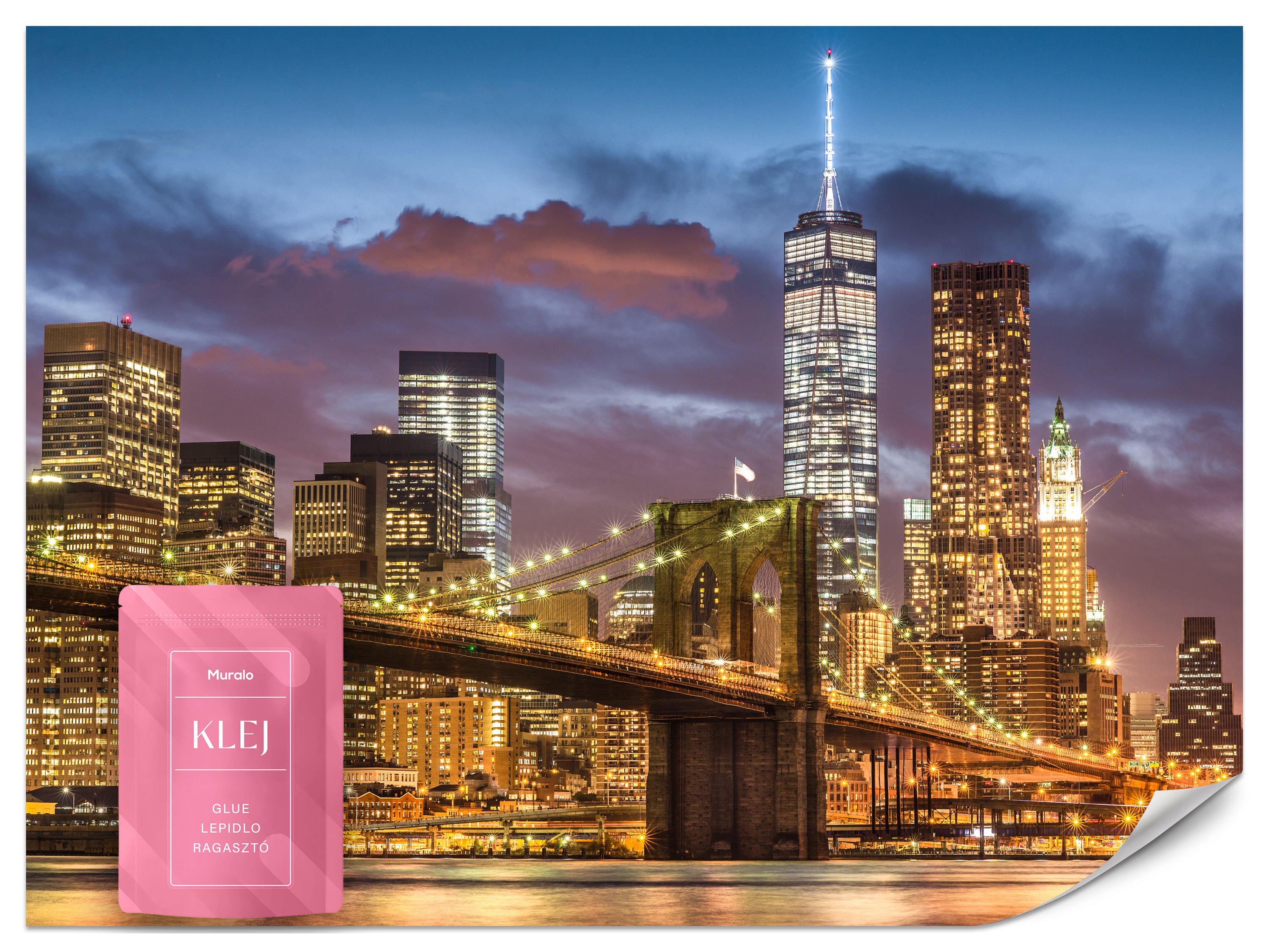 FOTOTAPETA DO BIURA NOCNA PARNORAMA NOWY JORK BROOKLYN BRIDGE 3D 450x315