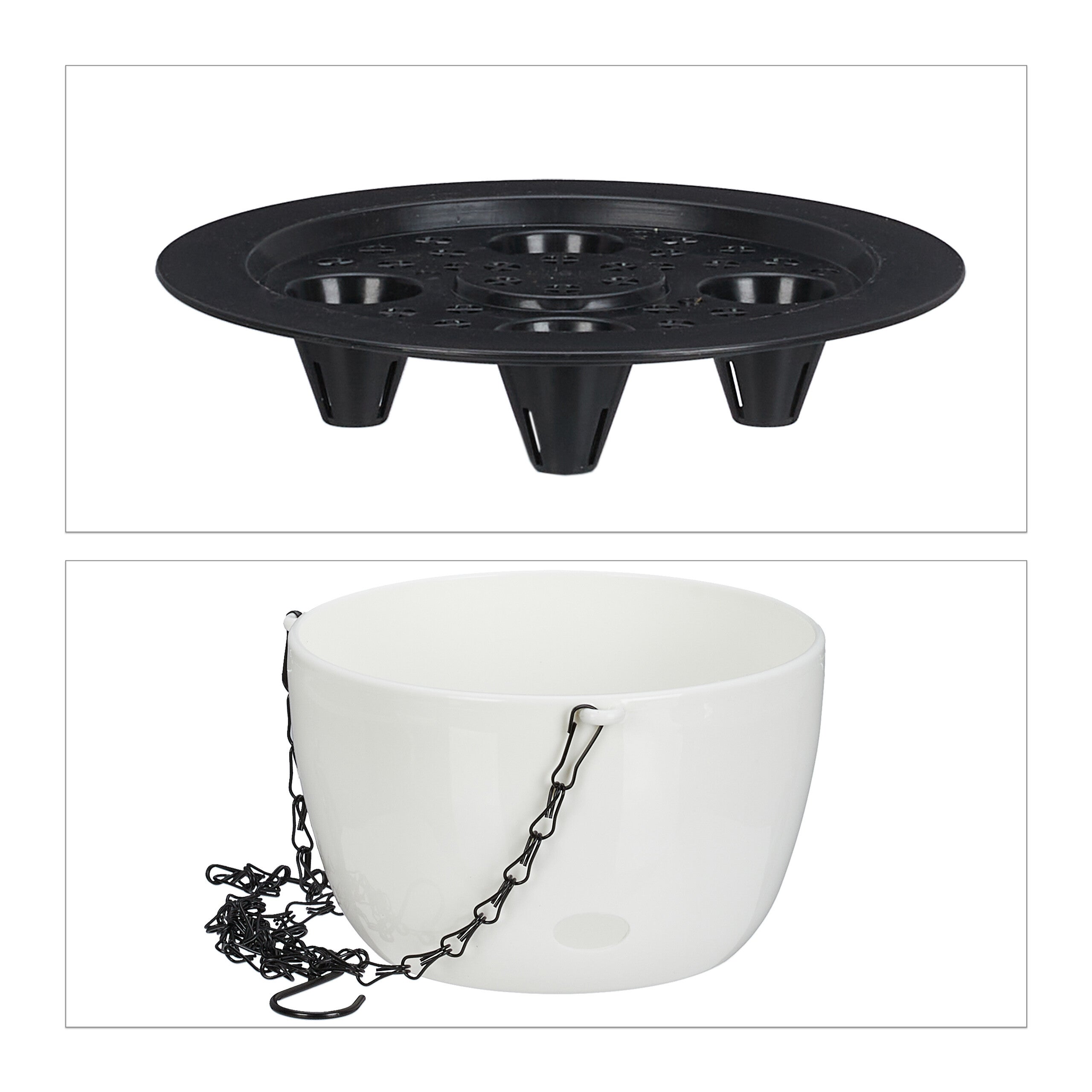 pot de fleurs avec réservoir d'eau, lot de 2, HxD : 56x20,5 cm, suspension plantes, trou, plastique, blanc, Relaxdays - 6