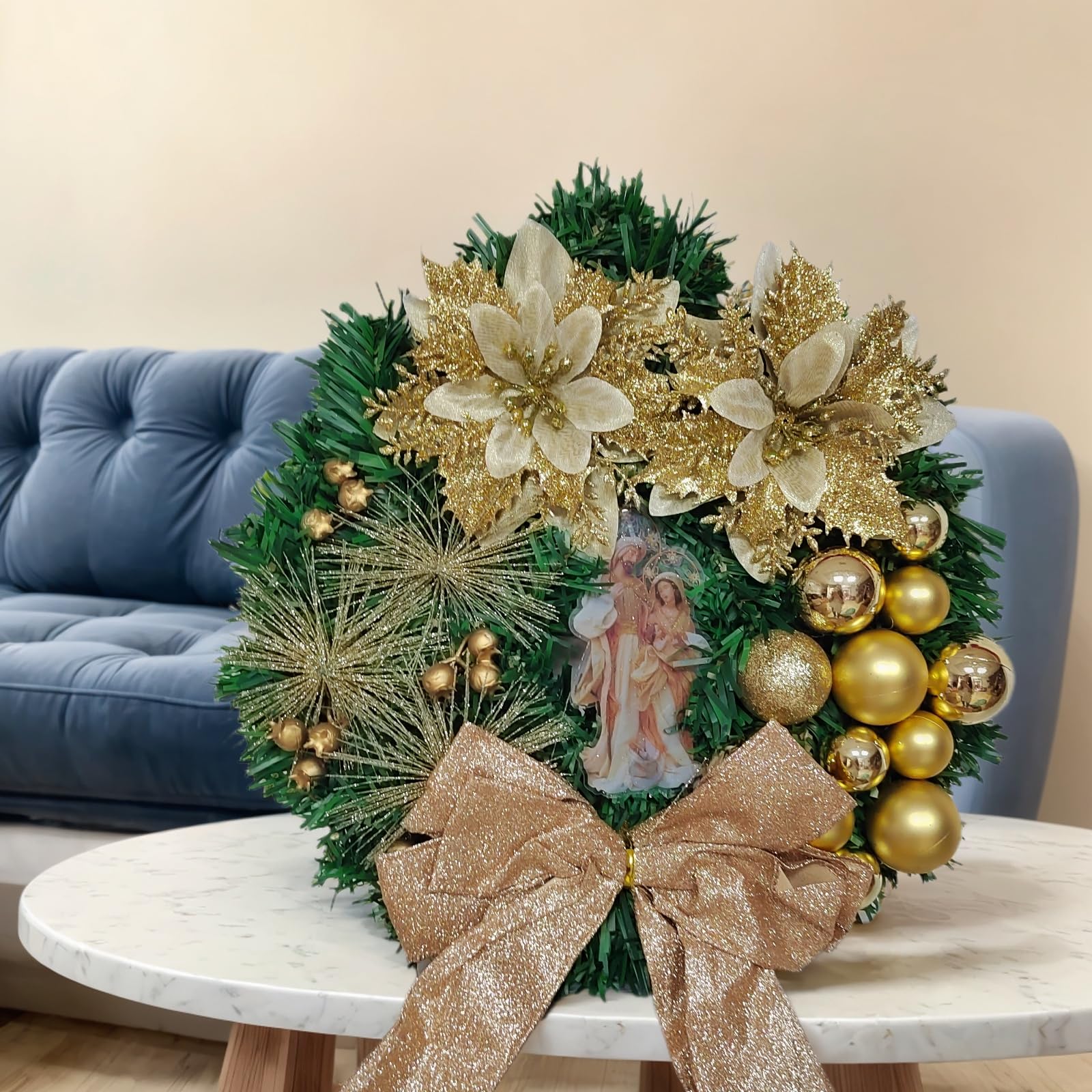 Ghirlanda decorativa natalizia, ghirlanda artificiale,ghirlanda da appendere,decorazione per esterni, adatta per porta d'ingresso,ornamenti,oro,30cm - 4