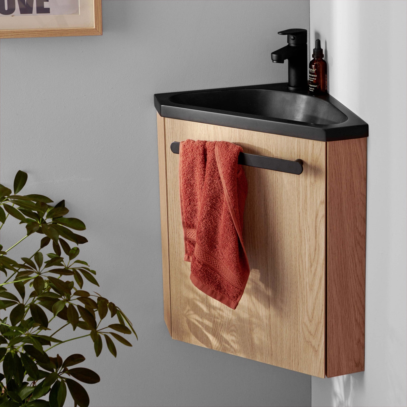 Ensemble lave-mains d'angle suspendu avec robinet noir - 4