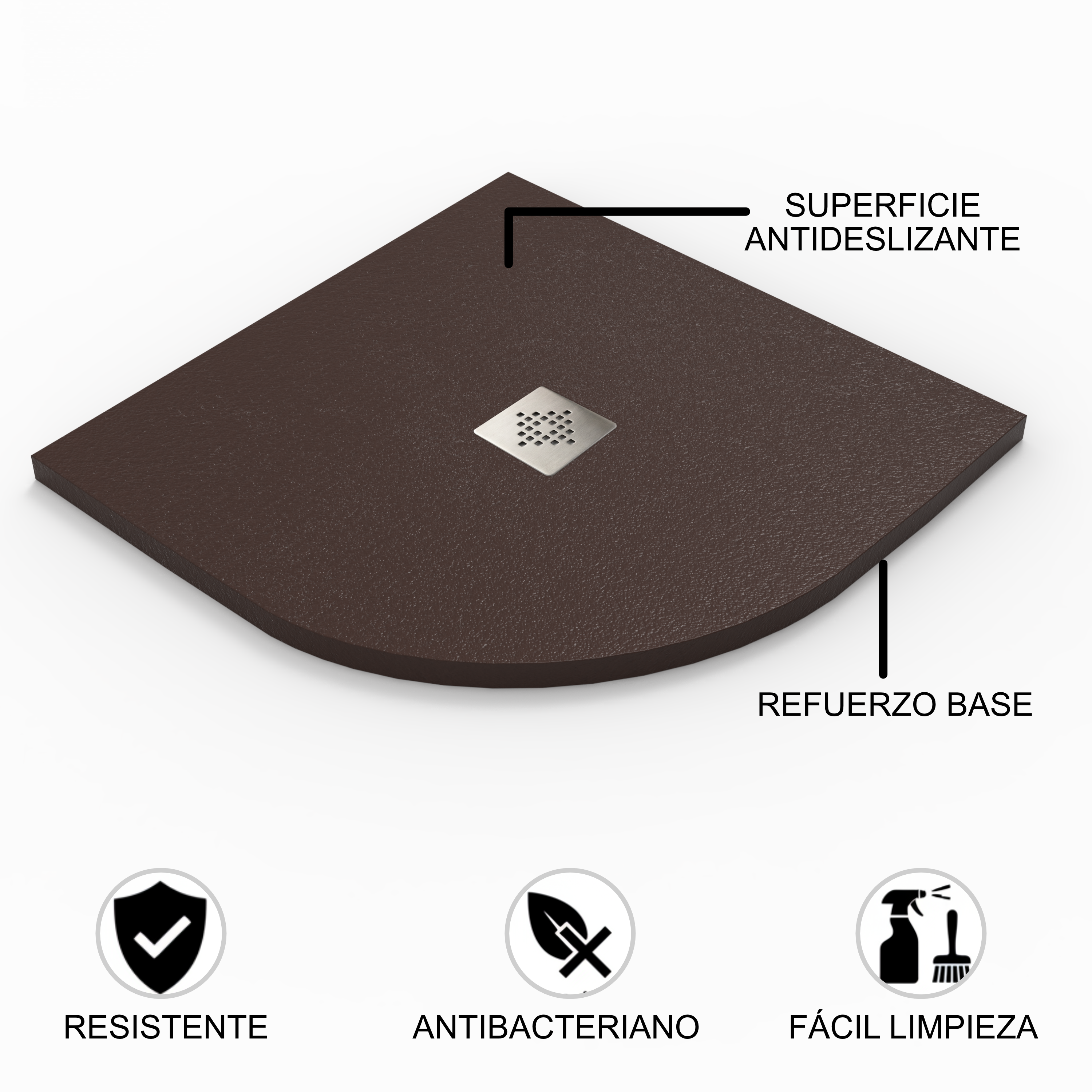 Base de duche semicircular em resina 90 x 90 cm Chocolate RAL 8017 ...
