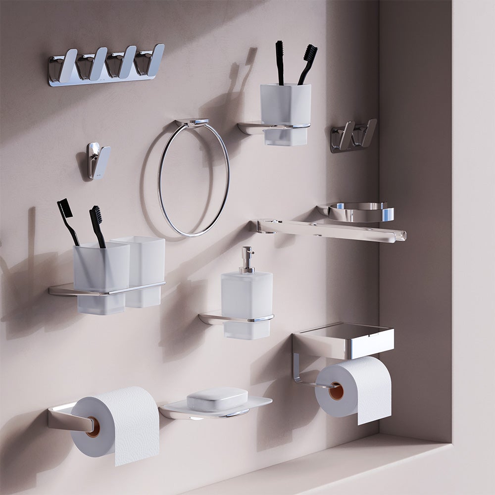 AM.PM Distributeur de savon en verre satiné et inox robuste, Chromé - 3