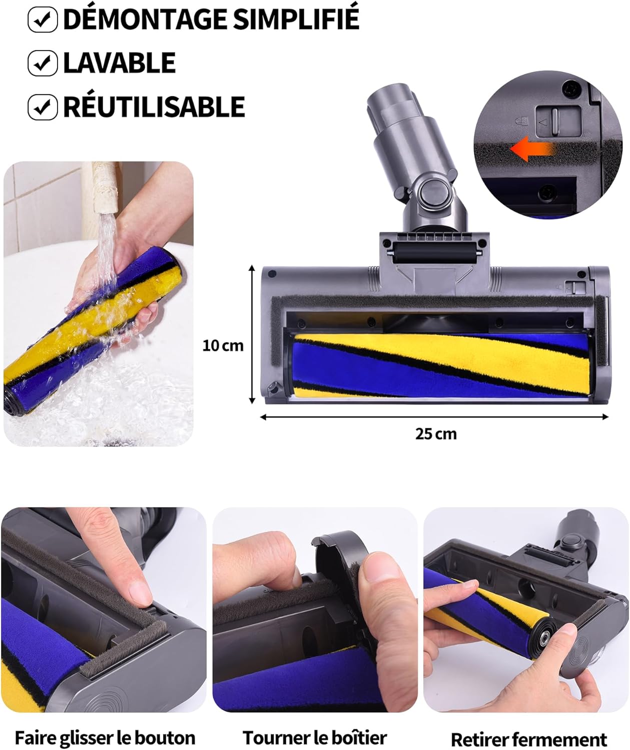 Testina con luce laser verde per Dyson V15, V11, V10, V8, V7 - Rullo morbido per pavimenti duri e parquet - 5