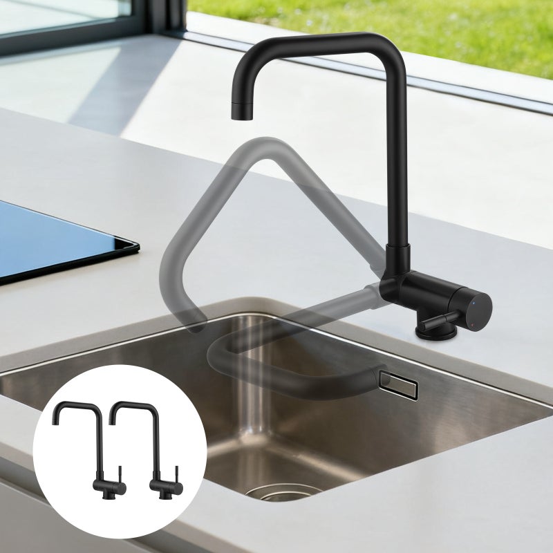 LOVHAUS Bateria Kuchenna do Montażu pod Oknem, Obrotowa o 360°, ze Stali Nierdzewnej, Składana o 180°, Zestaw 2 Sztuki