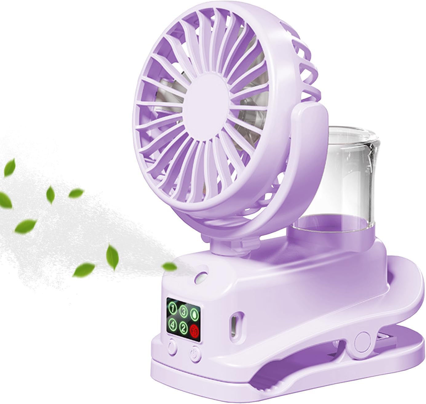 Miniaturowy, przenośny wentylator z klipsem, ładowany przez USB, 4 regulowane prędkości, odpowiedni do domu, wózka, biura lub na zewnątrz, fioletowy