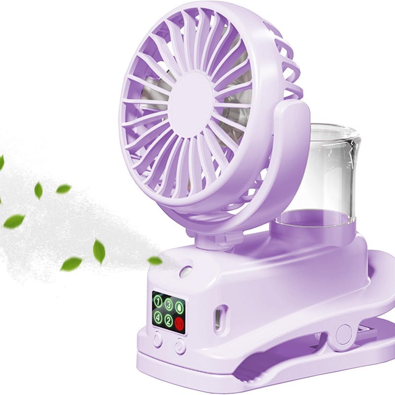 Miniaturowy, przenośny wentylator z klipsem, ładowany przez USB, 4 regulowane prędkości, odpowiedni do domu, wózka, biura lub na zewnątrz, fioletowy