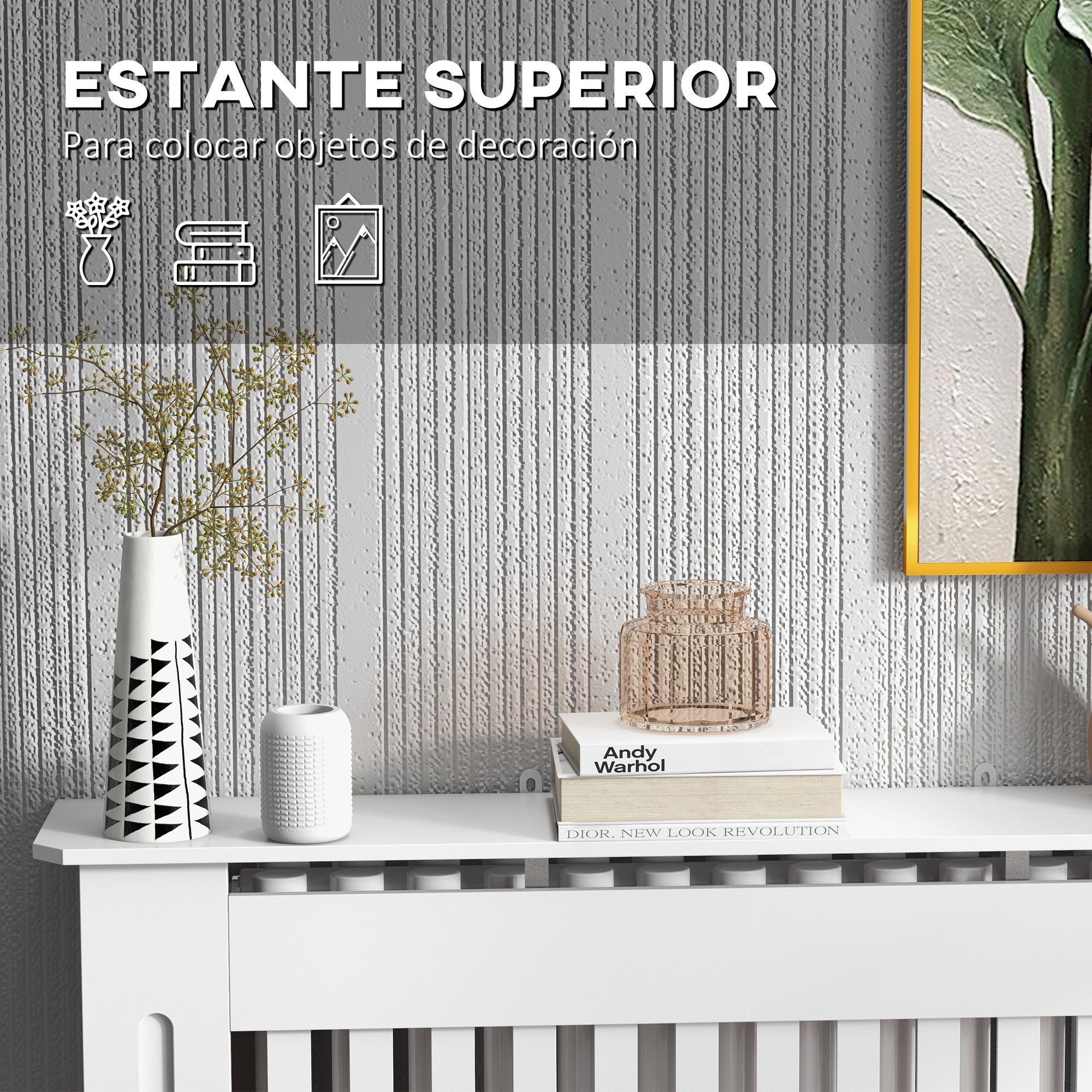 Cubierta de radiador Homcom blanco 112x19x81 cm MDF - 5