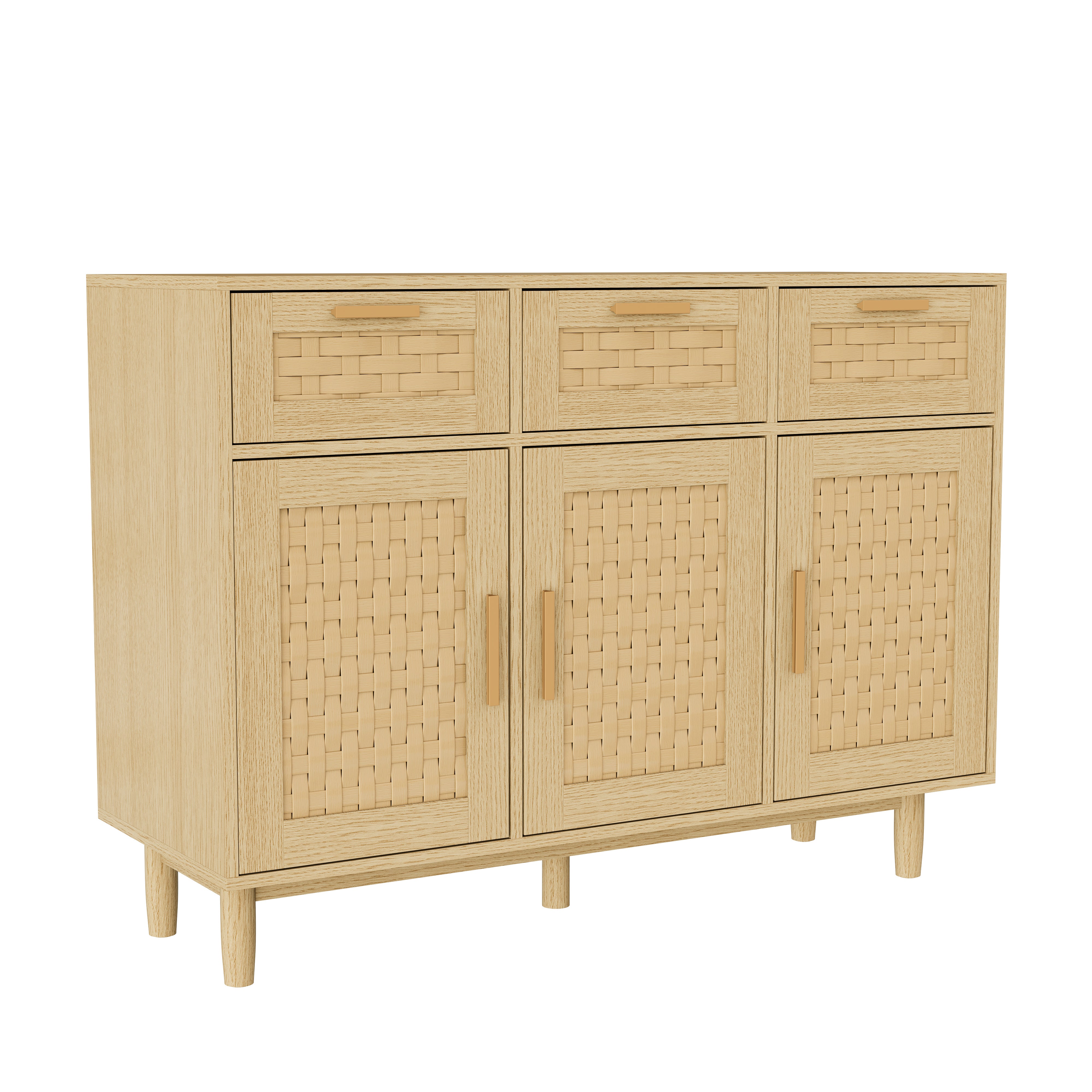 buffet, Meuble de rangement en rotin, meuble de cuisine à 3 tiroirs et 3 portes, commode, 108 x 40 x 80 cm, couleur chêne - 9
