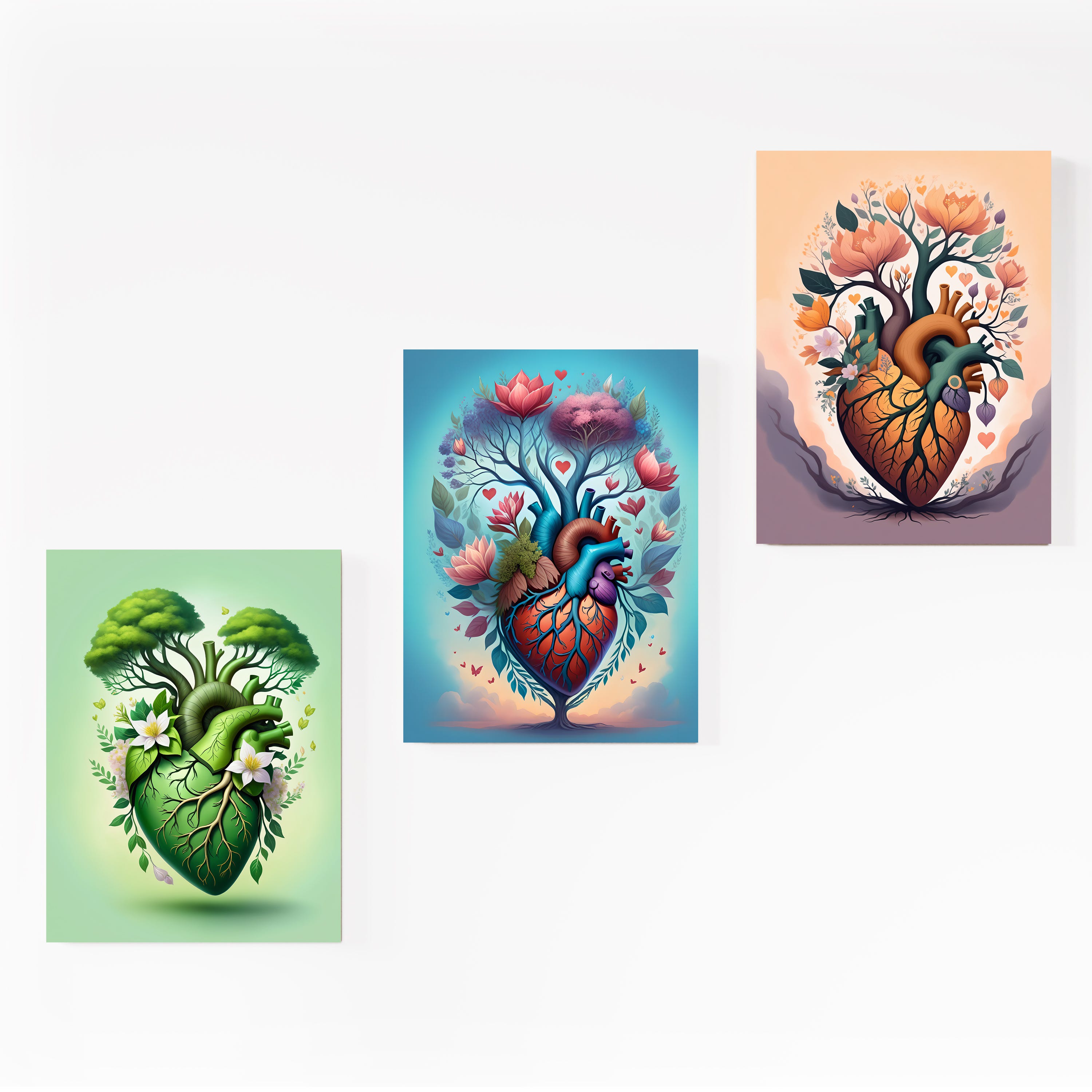 3 Tableaux Set de Tableaux Muraux - Coeurs Anatomiques - Composition de 3 Tableaux ...