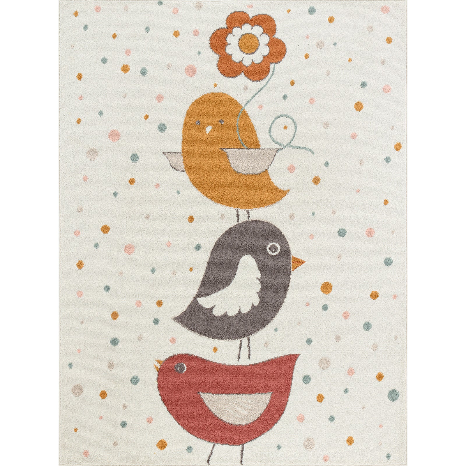 Tapis Enfant Ours Mignon – Crème, Orange, Brun & Bleu | Poil Court Doux 80x150 Cm – Idéal Chambre Bébé, Fille, Garçon, Salle De Jeu