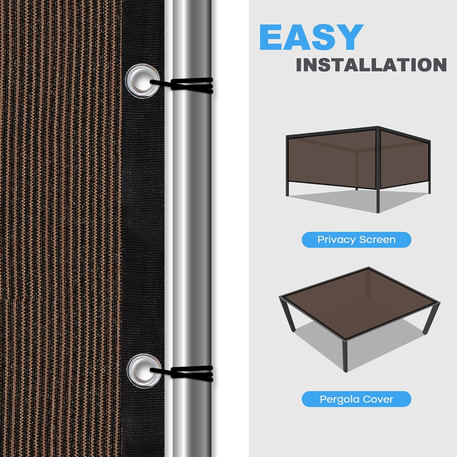 Toile d'ombrage perforée pour protection solaire et intimité, idéale pour balcon, terrasse, pergola (2 x 4 m) - Marron - 4