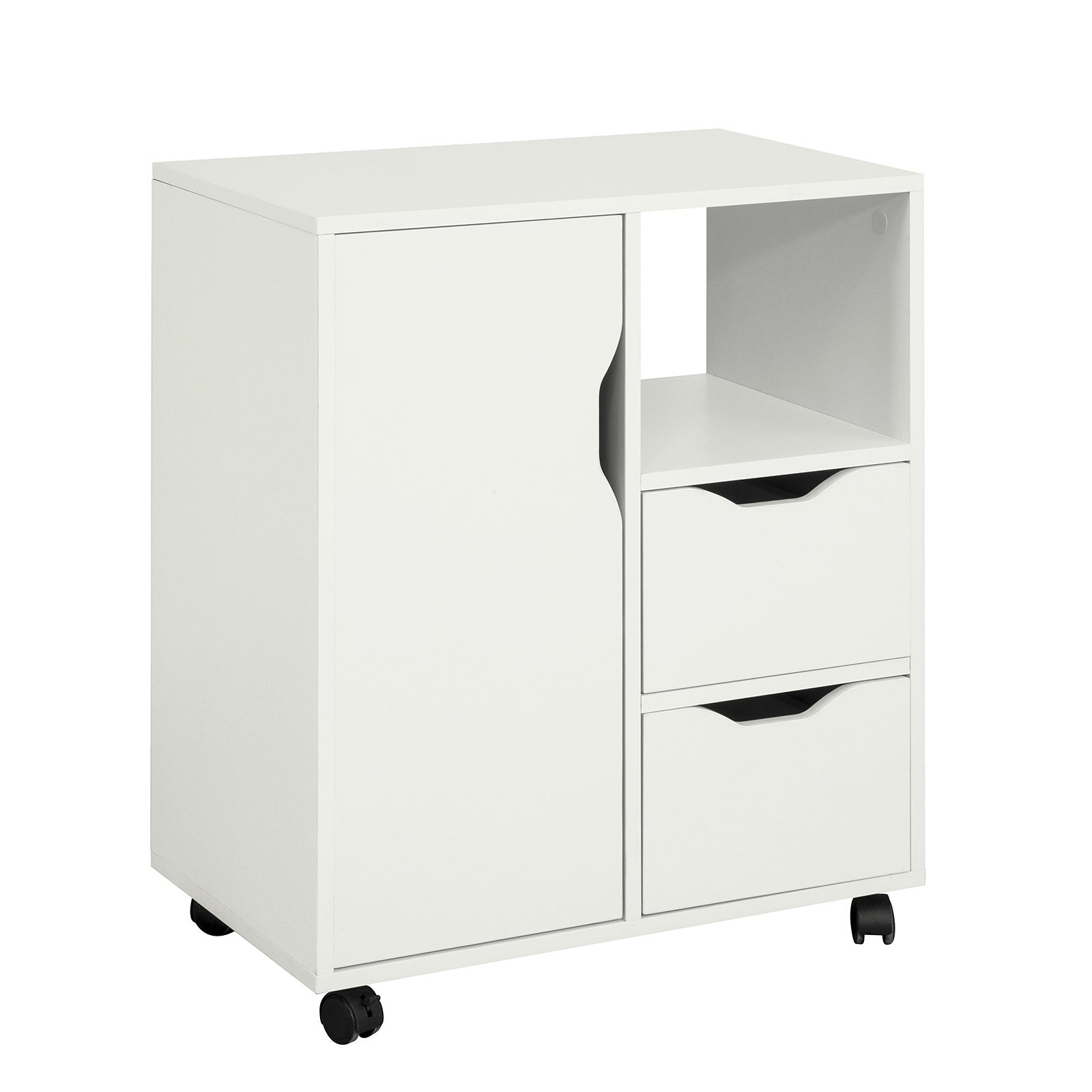SoBuy Caisson Bureau Mobile Avec Tiroirs – Support Imprimante Roulant Organiseur 58x35x59 Cm – MDF Blanc Chic ASK05-W