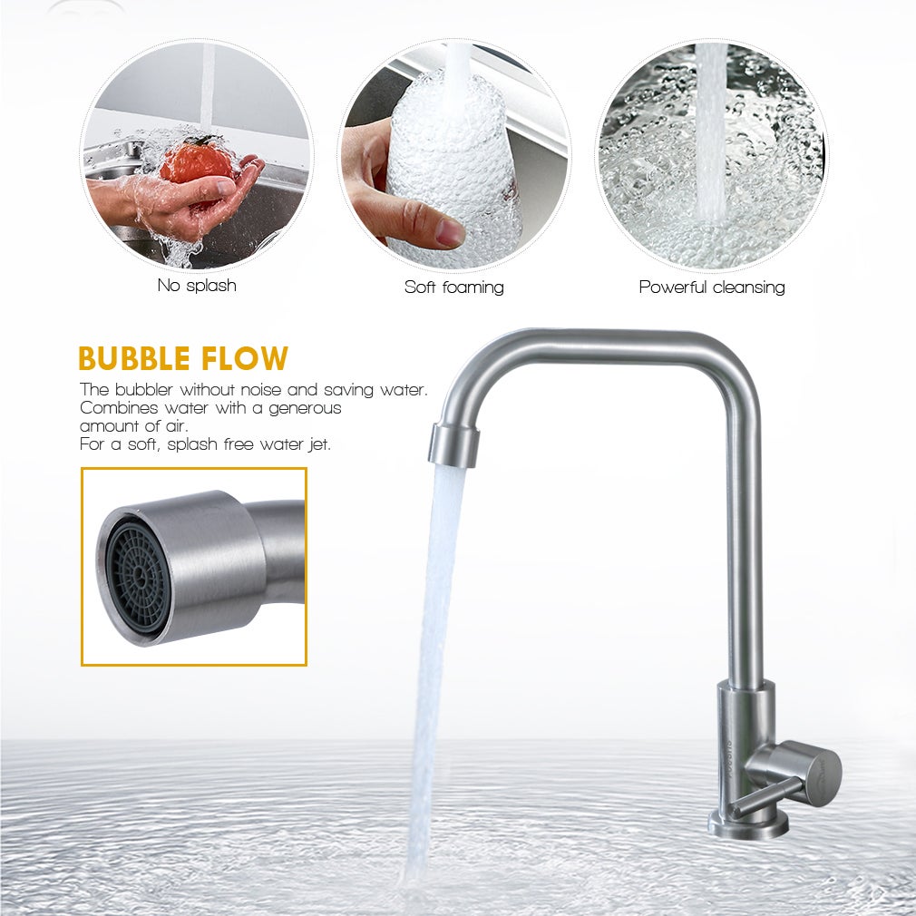 Auralum MAX Rubinetto da cucina ad acqua fredda, girevole a 360°, rubinetto per lavello ad acqua fredda leva singola, acciaio inossidabile-Spazzolato - 3