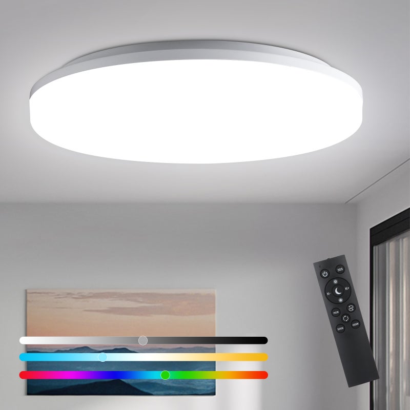 LOVHAUS Sufitowe LED do łazienki 24W RGB, 2400LM ściemnialne z pilotem, 3000-6500K z regulowaną lampką nocną