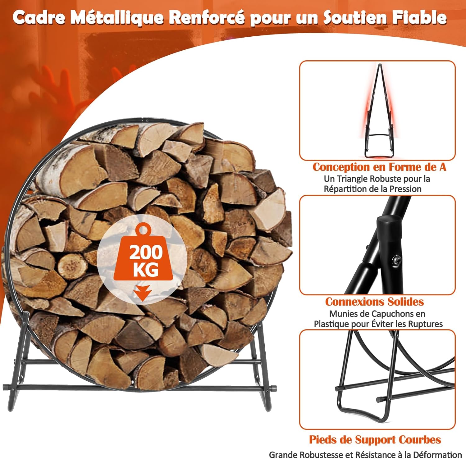 Portalegna da Interno ed Esterno, Porta Legna per Camino in Acciaio Resistente, Portalegna da Ardere per Caminetto e Braciere, Portata 200 kg - 6