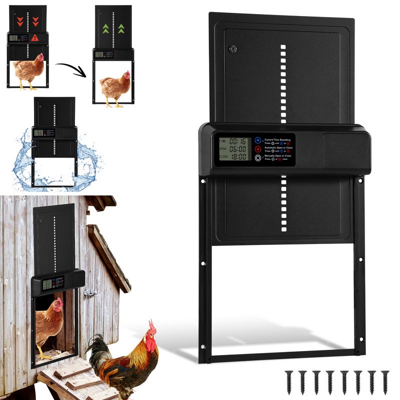 Porta Automatica Per Pollaio Grande In Alluminio - Con Pannello Solare 7W, Display LCD, Timer E Telecomando