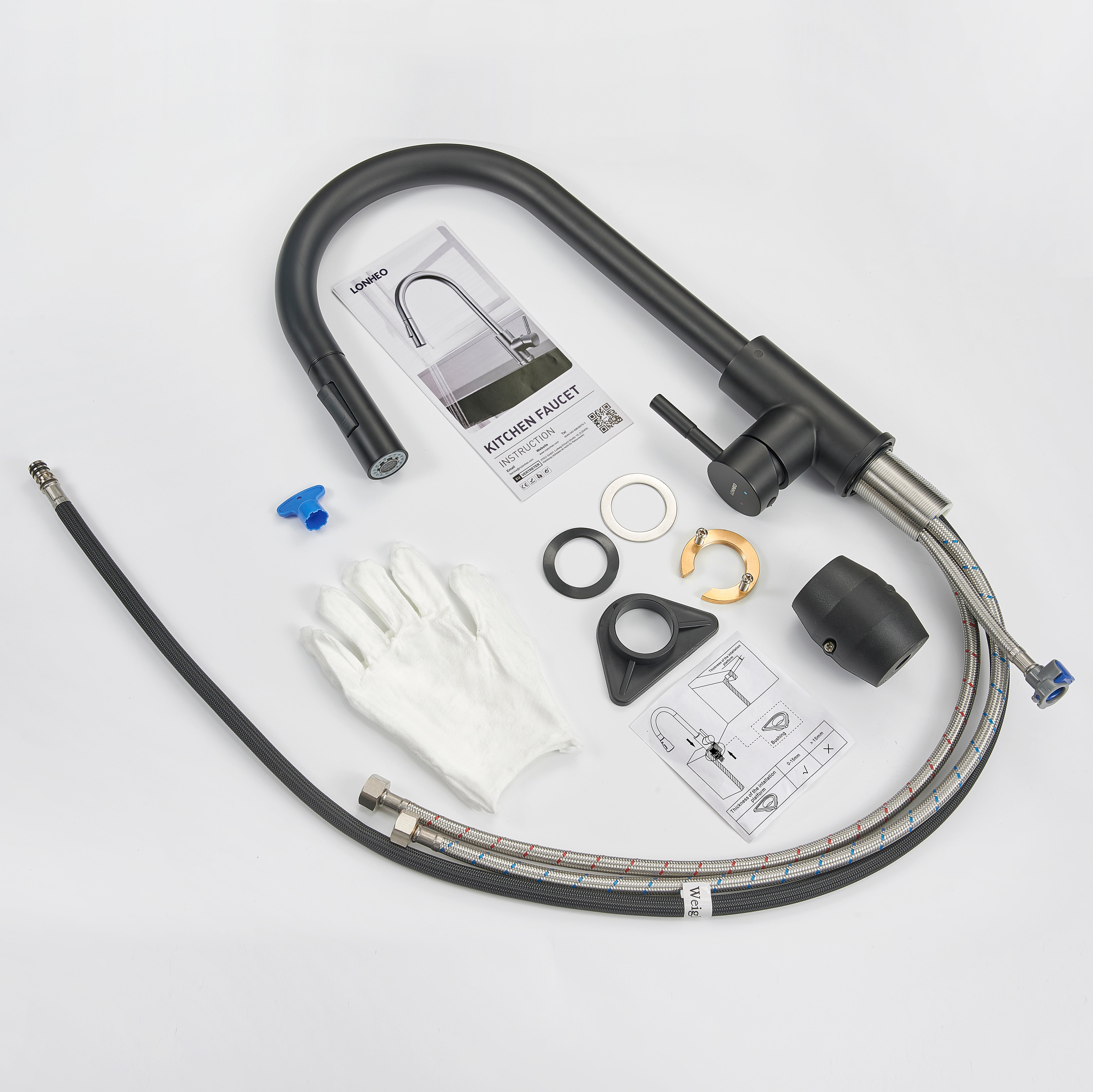 Miscelatore da cucina con doccetta estraibile - Rubinetto da cucina con 2 modalità di uscita dell'acqua - Miscelatore in inossidabile spazzolato - 5