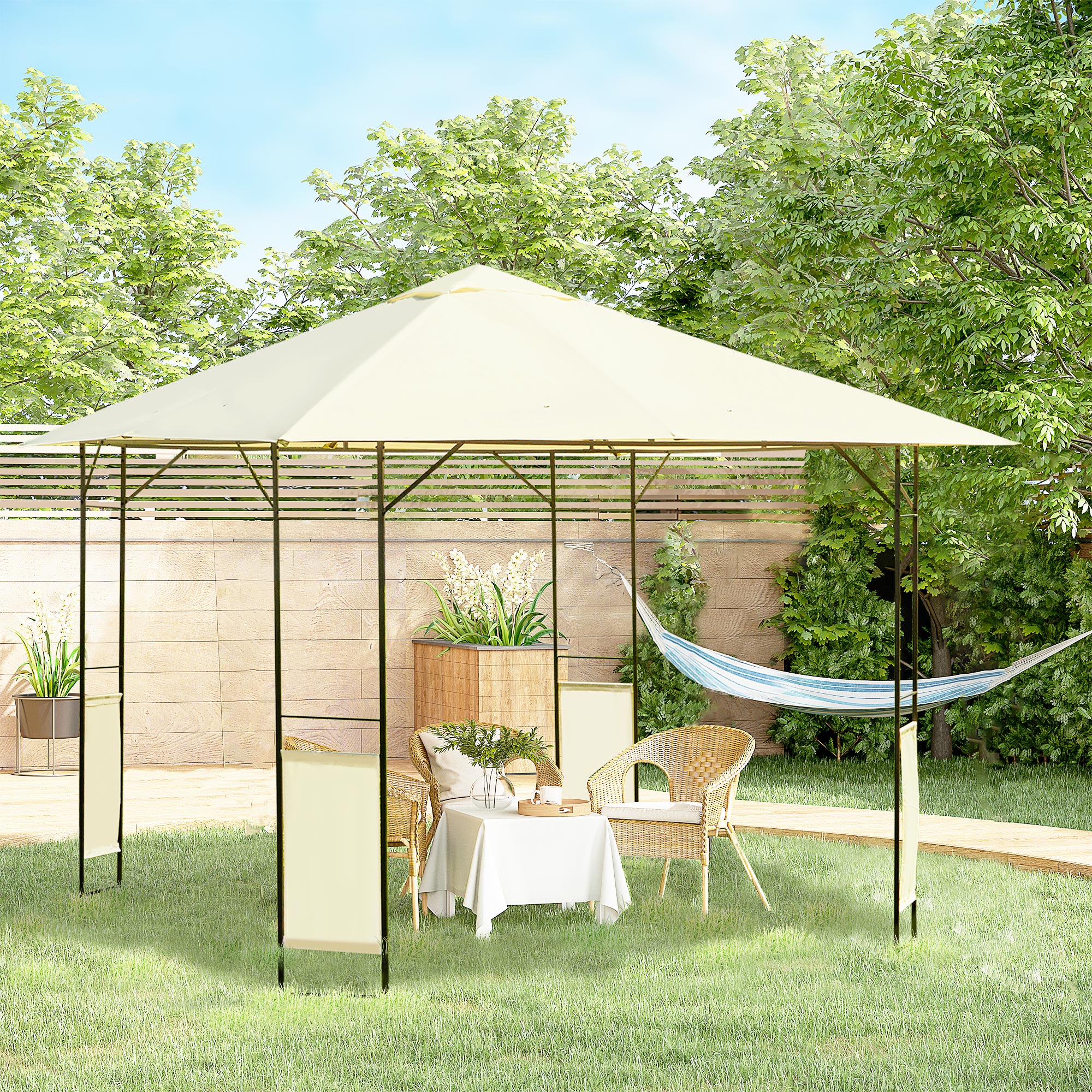 Gazebo Da Giardino 3x3m Outsunny - Tetto Rinforzato Anti-UV, Struttura In Acciaio | Ideale Per Feste, Pranzi All'Aperto E Relax