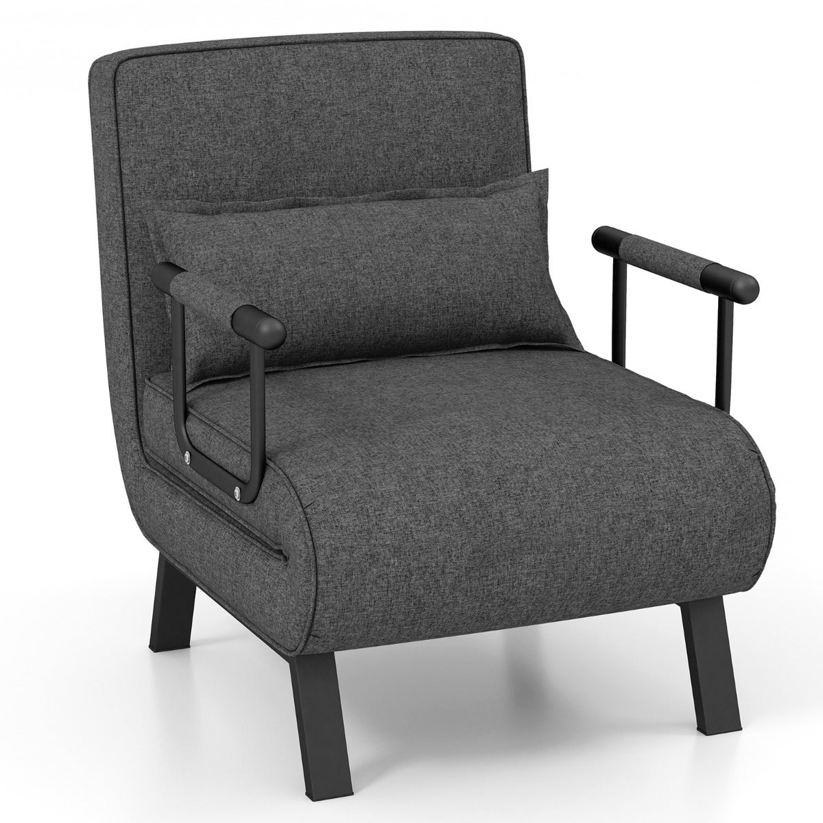 Fauteuil Convertible Lit 1 Place Salon 4-en-1 Dossier Réglable Gris Foncé CW52563 - 3
