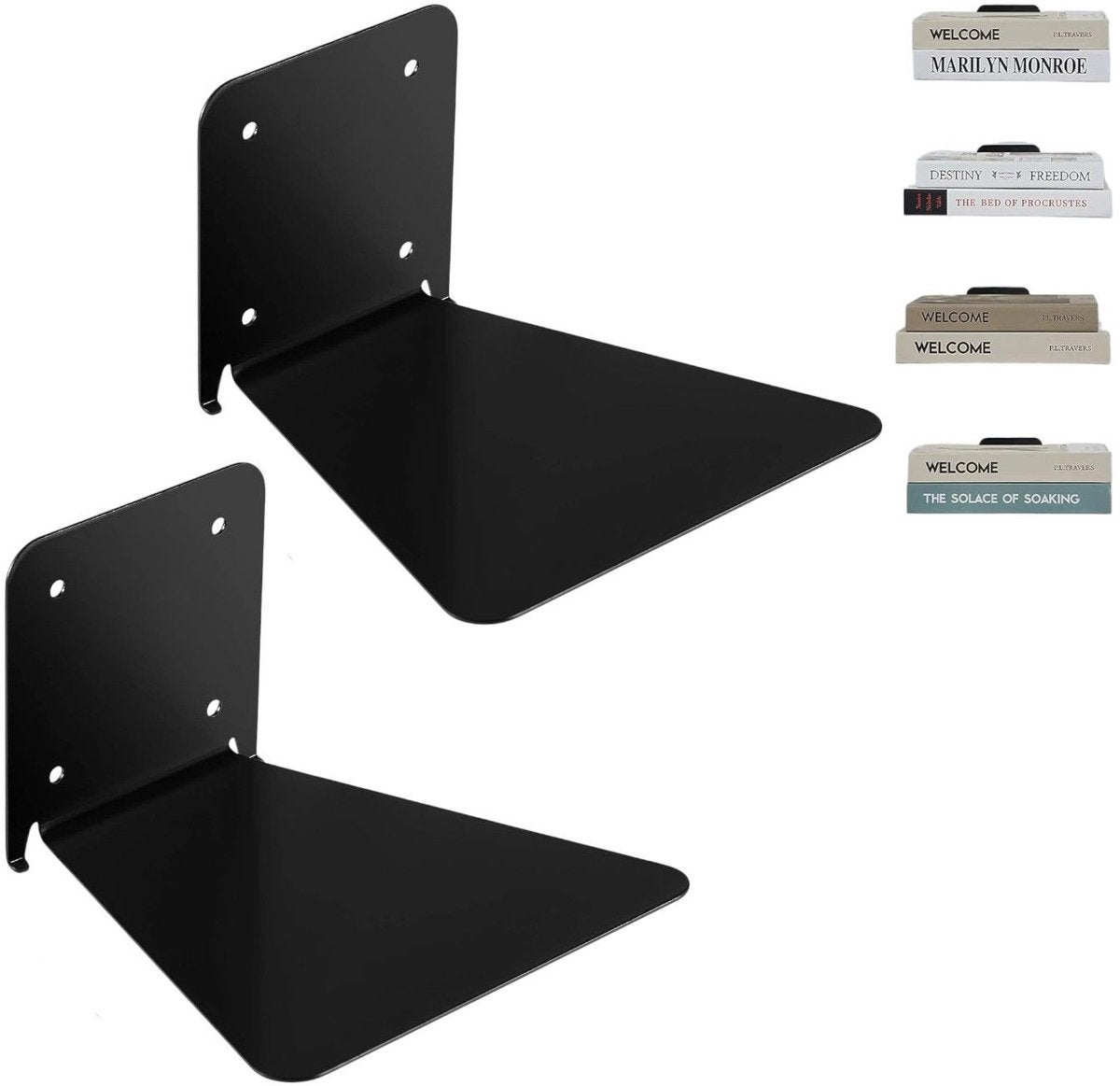 Raft de perete invizibil în 2 părți, Raft plutitor, Oțel robust, Potrivit pentru dormitoare, camere de zi și birouri, Negru 13 x 13 x 8 cm