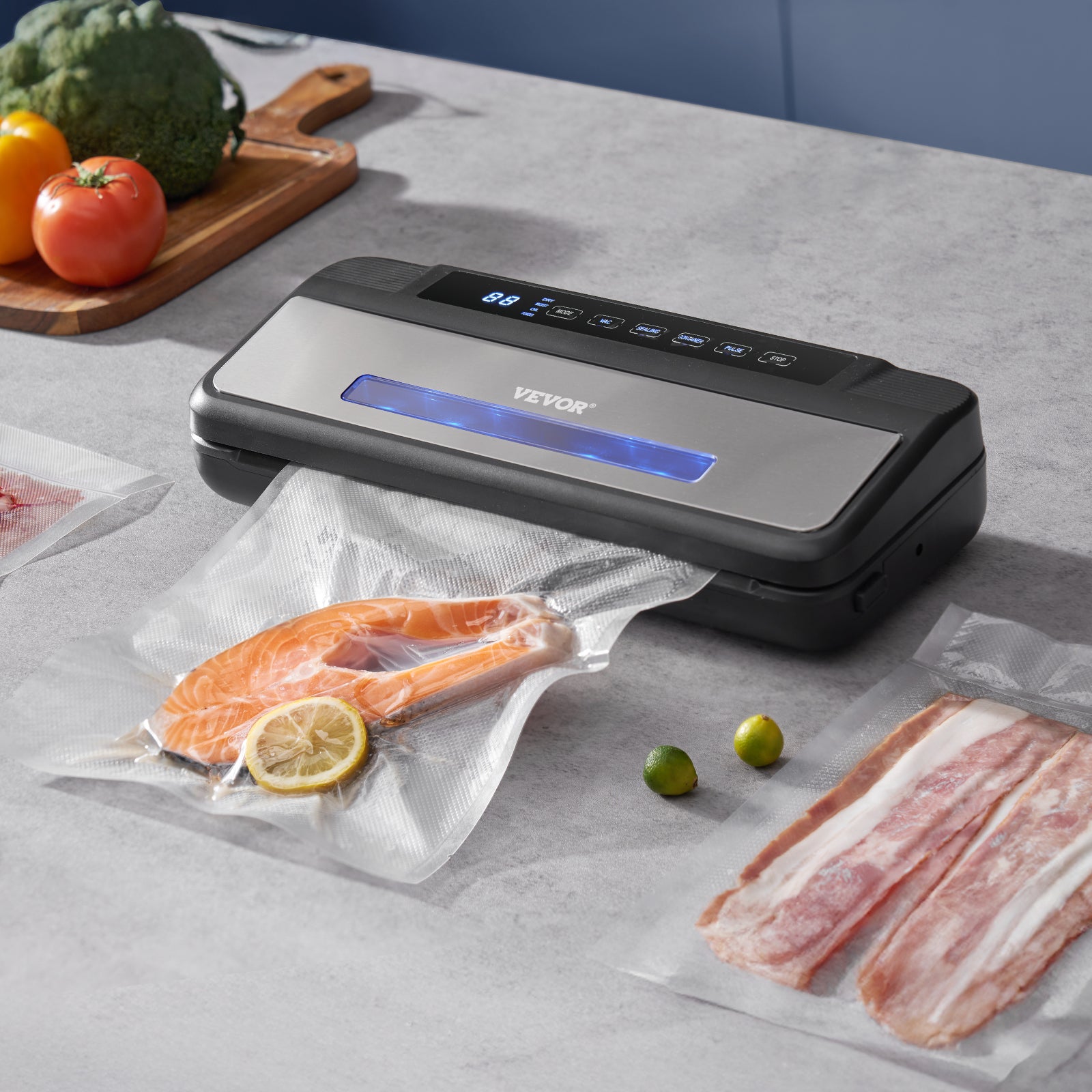 Machine Sous Vide Alimentaire 120W,VEVOR Emballage Sous Vide 80kPa,Appareil Scellage Automatique Multifonction 7 en 1,Coupeur Intégré,10 Sacs - 8