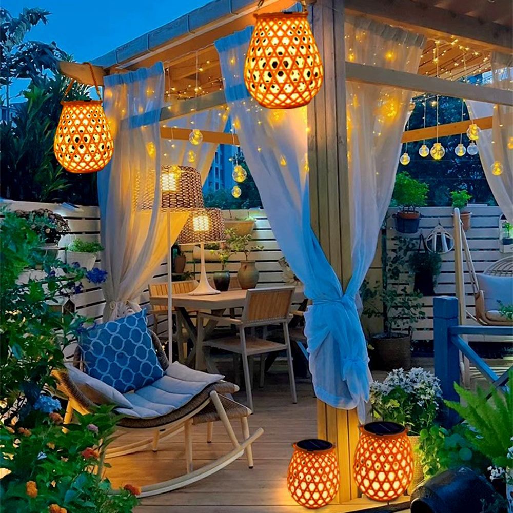 Lanterna Solar Exterior, Luminária Solar com Trama de Bambu Sintético, À Prova de Água IP65, Luz Solar para Jardim, Branco Quente (3500K) - 8